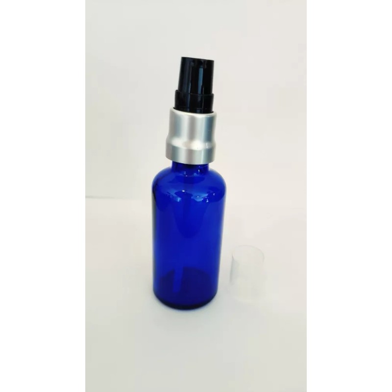 Marca Generico Frasco Dosificador 50 Ml Cristal Azul Bomba Plata