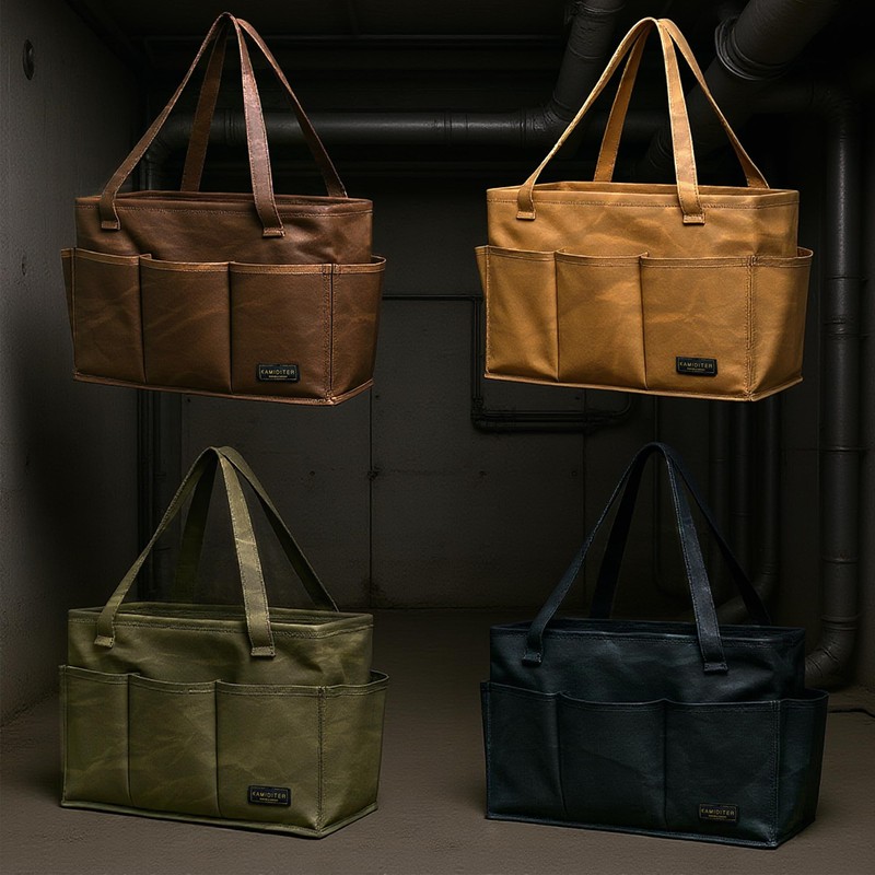 Kamiditer Tool Bag with Metal Frame, Waxed Canvas Wide Open