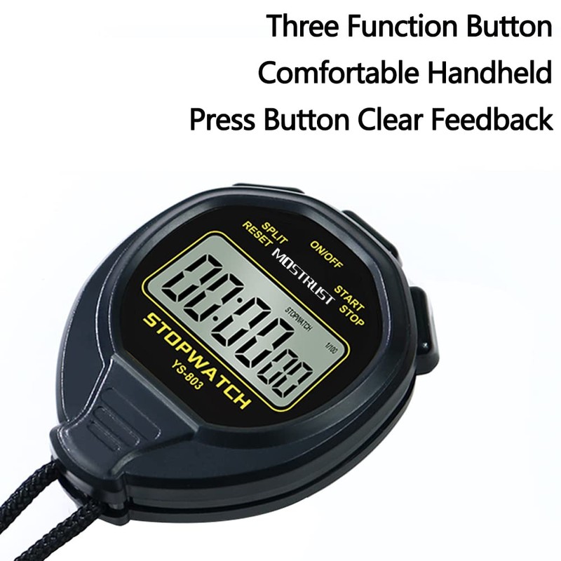 MOSTRUST Digital Waterproof Stopwatch, No Bells, No Clock, Simple Basic