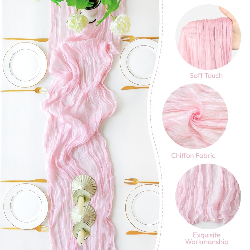 Sioloc 5 Pack Light Pink Cheesecloth Table Runner Spring Decor