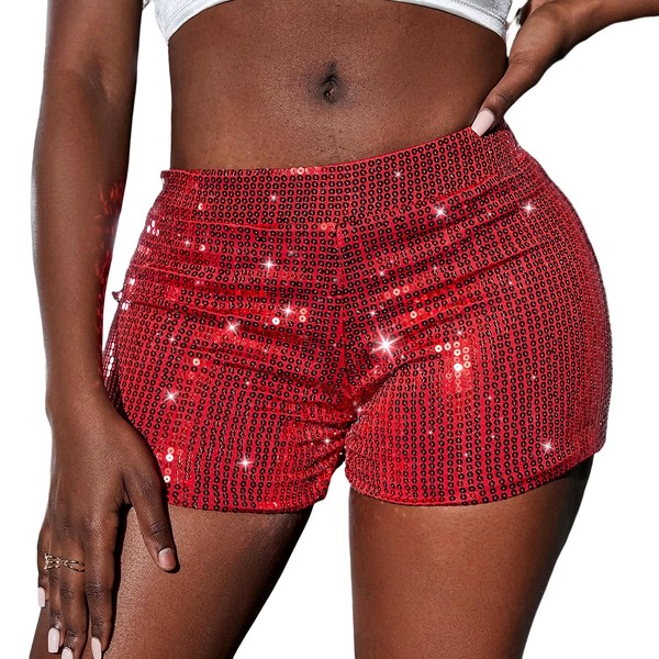 Lzkehcy Women's Elastic Sexy Sequin Shorts Sparkly Glitter Clubwear Party
