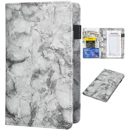 Server Books for Waitress - Marble Texture Leather Waiter Book Server Wallet with Zipper Pocket, Cute Waitress Book&Waitstaff Organizer with Money Pocket Fit Server Apron(Black)