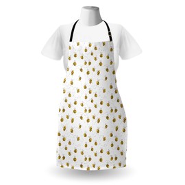 ABAKUHAUS Bee Cooking Apron 2 Pack Simplistic Illustration The Buzzing Flies Bees Dashed Line Shapes, Height Adjustable Clear Colours, 67 cm x 80 cm, Yellow White