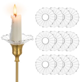 Hewory Glass Bobeches for Candlestick Holders: 12 Pcs Ribbed Candle Drip Protectors Candle Rings for Tapers, Candle Drip Catcher for Candle Stick Holder for Wedding Party Church Home (Scallop, Clear)