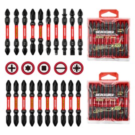 Geinxurn 20Pcs Impact Double End Screwdriver Bit Set, 2.56 in. Mixed Reversible Power Driver Bits, Magnetic S2 Steel Two Sides PH2/T20/T25/SQ2/SL1/4 Screwdriver Bit Tips Set with Storage M-Box