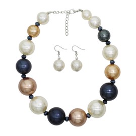 Large Pearl Choker Necklace For Women Statement Necklace Costume Jewelry Simulated Big Pearl Strand Chunky Bib Necklace Beaded Pearl (Champagne Gray White)