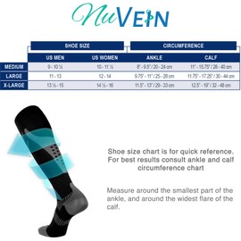 NuVein Compression Socks, 15-20 mmHg Support for Athletic Performance and Medical Recovery, Knee High, Closed Toe, Silver on Black, X-Large