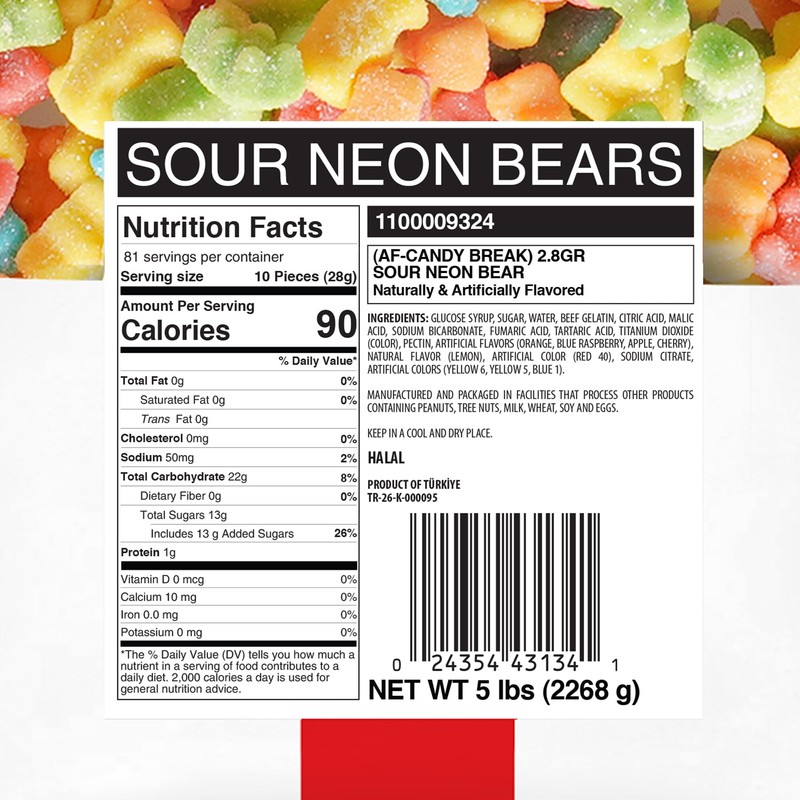 Candy Break Sweet & Sour Neon Gummy Bears 5 lbs