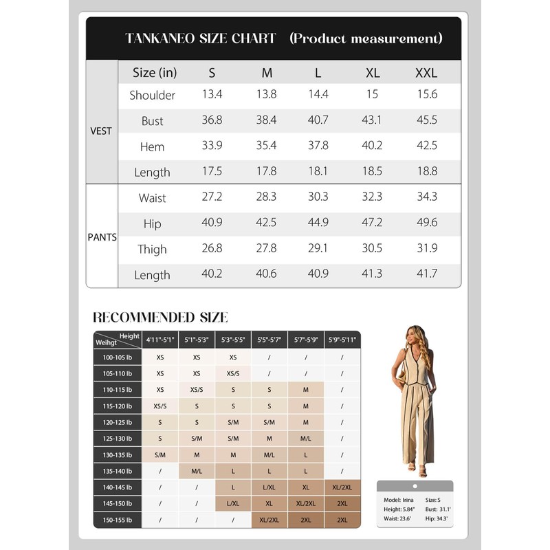 Tankaneo - Conjunto de ropa de 2 piezas para mujer,