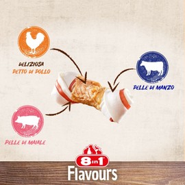 8in1 Triple Flavour Bone S - Delizioso osso per cani con filetto di pollo, pelle di maiale e manzo, 1 pezzo