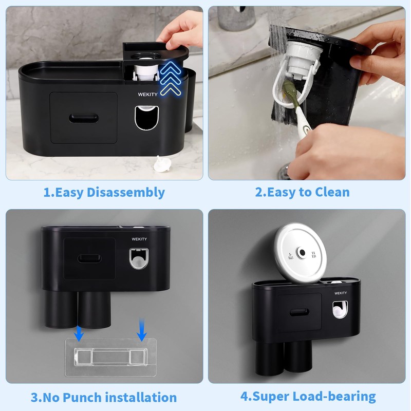 Wekity Multifunctional Wall-Mounted Toothbrush Holder, Automatic Toothpaste Dispenser Space Saving