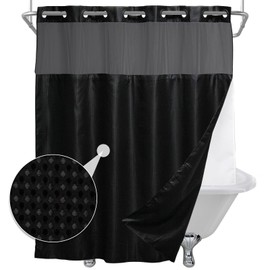 Final Friday Black Waffle Weave Shower Curtain with Snap in Liner Polyester Fabric Hotel and Spa Bathroom Decor Set Waterproof Detachable Washable No Hook 72 W x 74 H Inch