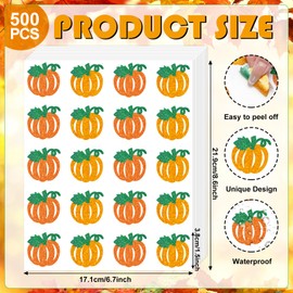 Whaline 500Pcs Fall Glitter Pumpkin Stickers Thanksgiving Pumpkin Paper Decals Autumn Harvest Orange Cute Pumpkin Self Adhesive Seal Stickers for Envelopes Scrapbook Journal Decor Party Favor