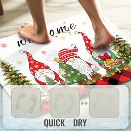 Christmas Bathroom Rugs Quick-Drying Non-Slip Rubber Buffalo Plaid Gnome Merry Christmas Tree Welcome Bath Mats Super Absorbent Winter Holiday Bathroom Rug Kitchen Sink, Shower Room, Bathtub,16"x24"
