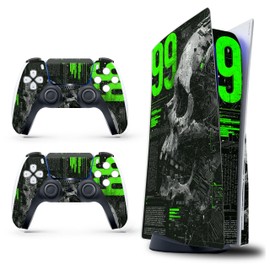 Skin Sticker for Game Console 5 Cover - Black Skull, Compatible with Both Disc Edition & Digital Edition (not Slim Ver) - 2 Controller Skins & Console Skin - No Bubble, Full Protection, Removable