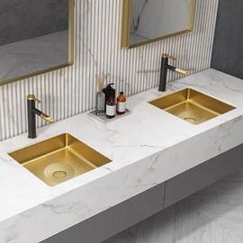 Weibath Gold Bathroom Sink Luxury Stainless Steel Rectangular Sink Undermount Bathroom Wash Sink (Gold)