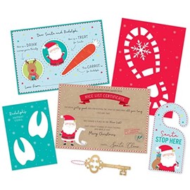 Christmas Eve Set with Santa Stop here Sign, placemat for Santa, Nice List Certificate, Santa's Magic Key and Santa and Reindeer Footprint Stencils