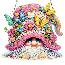 Auremi Gnome Diamond Painting Hanging, DIY Butterfly Diamond Art Hanging Pendant Kits for Adults Special Shape Window Ornaments Diamond Dots Hanging Sign for Garden Wall Decor