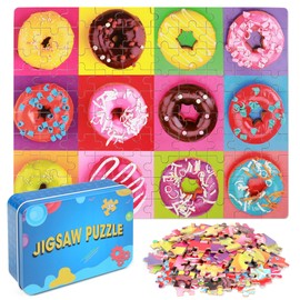 LELEMON Puzzles for Kids Ages 4-8,Donut Puzzle 100 Piece Puzzles for Kids in a Metal Box, Educational Kids Puzzles Jigsaw Puzzles 100 Piece Puzzle Games Puzzle Toys for Girls and Boys