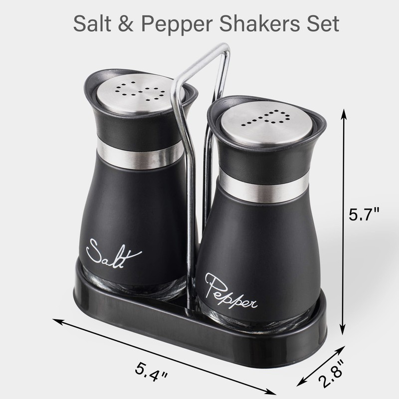 Lonffery Salt and Pepper Shakers Set, Stainless Steel with Glass