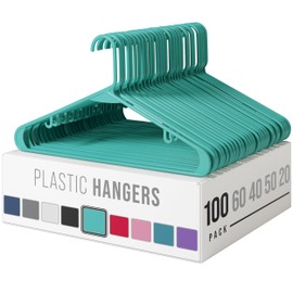 Plastic Hangers 100 Pack Aqua - Clothes Hangers - Makes The Perfect Coat Hanger and General Space Saving Clothes Hangers for Closet - Percheros Ganchos para Colgar Ropa Hangars