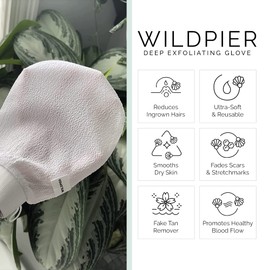 Wildpier Beauty Exfoliating Glove Mitt Body Scrub for Bath Shower Spa Hand Exfoliator Gloves, Dead Skin Cell Remover, Plant Based Deep Exfoliation Scrubber, White