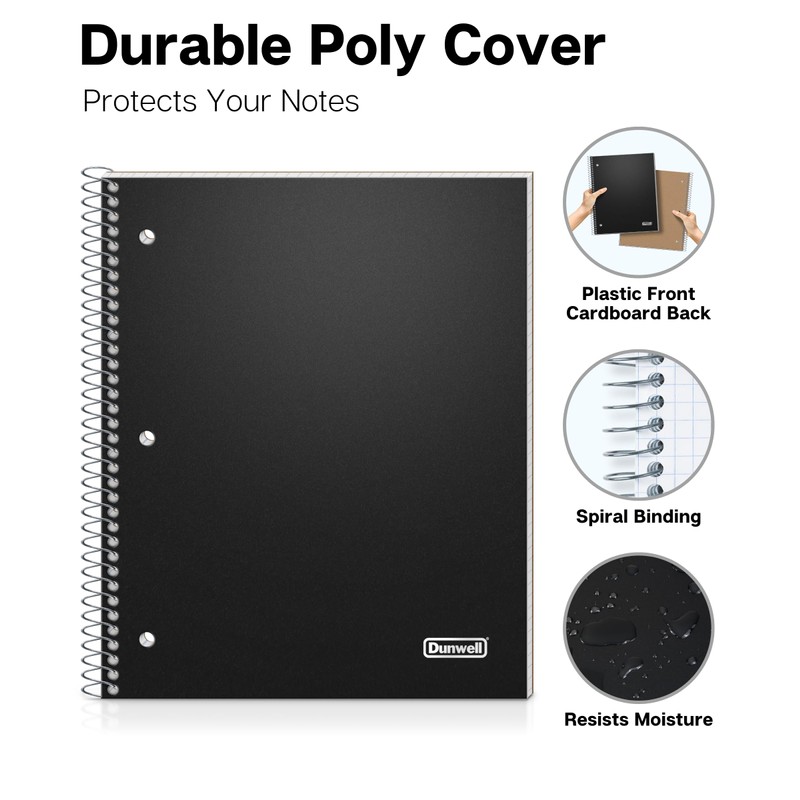 Dunwell Graph Paper Notebook 8.5 x 11, Plastic Cover, 80