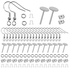 Toaob 500 Pieces Earring Making Kit Silver-Plated Ear Hooks Earring Stopper Stud Blank Jump Rings Silver Tone for DIY Earrings Jewellery Making