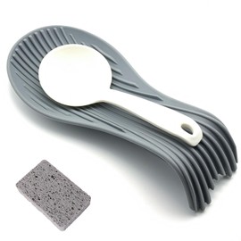 MatFirsmo Silicone Spoon Rest for Stove Top, Heat Resistant Utensil Holder for Kitchen Counter, Anti-Skid Cooking Spoon Holder, Silicone Utensil Rest with Kitchen Sponge, Grey