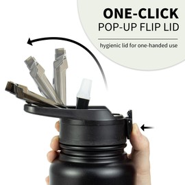 Toofeel Insulated Stainless Steel Water Bottle 32 oz, Double Walled Vacuum Metal Bottle with Straw, Leak Proof Locking Lid with Soft Silicone Spout, Reusable, BPA Free, Midnight Black