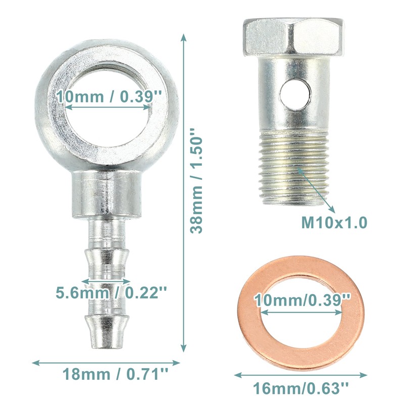 QUARKZMAN 4 Sets Hollow Screw M10x1 Hollow Screws Washer Kit
