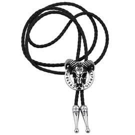 FaithHeart Bolo tie, Punk Western Tie with Mjölnir Viking Rune, Bolo Leather Tie for Men, Western Cowboy Costume Accessories for Men Women, A Sheep Head