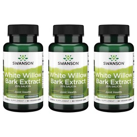 Swanson Maximum Strength White Willow Bark Extract-Promotes Joint Support & Muscle Relief-Standardized to 25% Salicin-Natural Supplement with No Stomach Irritation (60 Veggie Caps, 500mg Each) 3 Pack