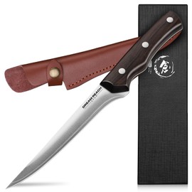 Dream Reach Boning Knife for Meat Cutting Japanese High Carbon Steel Deboning Knife with Sheath-Razor Sharp 6 inch Fillet Knife Brisket Trimming Knife for Kitchen Outdoor (Flow Series1)