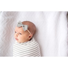 Large Premium Knit Baby Swaddle Receiving Blanket Grey and White"Everest" by Copper Pearl