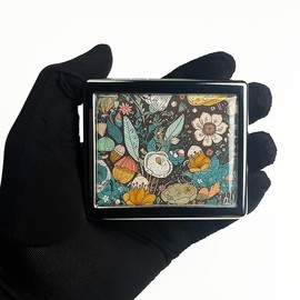 BOKAAW Magic Flowers 7 Days Chromed Shiny Silver Pill Organizer with Mirror Inside Has 8 Separate Compartments Rectangle 7 Days Pill Box Pill Case