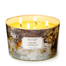 HomeLights Large jar Candle | 4-Wick Long-Lasting Scented Candles, 18oz Natural Soy Wax Candle for Home Scented, Industrial Chic Gifts for Women & Men, Smoke Vanilla