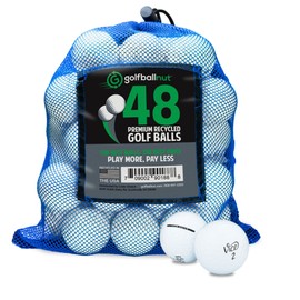 GolfBall Nut Used and Recycled Golf Balls for Vice White Bulk Mix - Includes a Reusable Mesh Bag with 5A Quality Mint Golf Balls, 48 Count, White