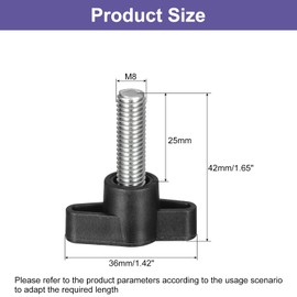 QUARKZMAN M8 x 25mm T-Shape Thumb Screw Handle Carbon Steel 6 Piece Clamp Screw Knob Quick Removal