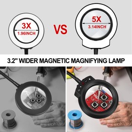 Helping Hands NEWACALOX Magnetic Magnifying Lamp, 5 Color Modes, 5X Magnifying Glass, Flexible Gooseneck, Soldering Helping Hands Base Station
