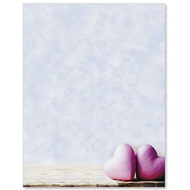PaperDirect Two Hearts Border Paper, Mottled Blue Background with Faded Filigree and Pink Hearts Design, 8.5 x 11, Acid-Free, Stationery for Valentine's Invitations, Flyers, Cards, 25 Sheets