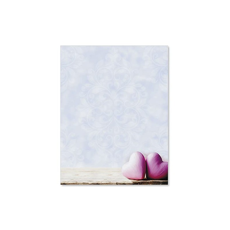 PaperDirect Two Hearts Border Paper, Mottled Blue Background with Faded