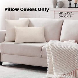 WANZELONYO Lumbar Pillow Covers Blank 12x20 Inch Bulk Plain Pillow Case for Sublimation Decoration HTV Heat Transfer Vinyl Set of 6 Beige Linen