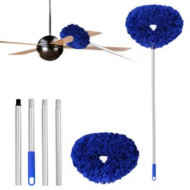 Heonay Ceiling Fan Cleaner Duster Reusable Microfiber Ceiling Fan Blade Cleaner Removable Duster with Extension Pole Adjusts 13 to 49.7 Inch for Cleaning Walls Furniture Door Window Top (Dark Blue)