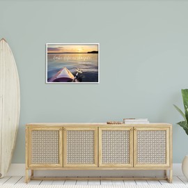 Stupell Industries Lake Life is Simple Phrase Kayak Boat Sunrise White Framed Wall Art, 30 x 24, Blue