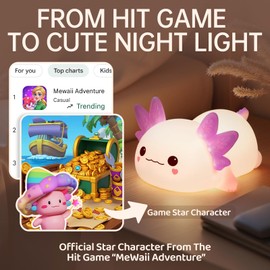 Huggwaii Squishy Axolotl Night Light for Kids, 4 Soothing White Noise Sounds, Dimmable Silicone Axolotl Lamp Toddler Light, Upgraded Rechargeable Nightlight Long Battery,Baby Gifts & Girls Room Decor