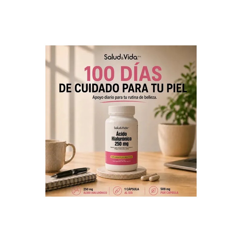 Ácido Hialurónico 250mg Con Vitamina C, Colágeno y Biotina 100