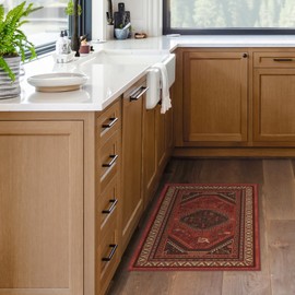 RUGGABLE Washable Area Rug – Zareen Scarlet Red 2x3, Stain-Resistant, Non-Slip with Cushioned Pad – Small Machine Washable Rugs for Living Room, Bedroom, Hallway, Entryway & Bathroom