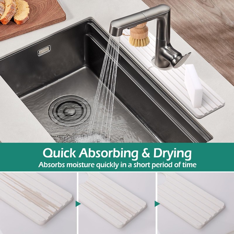 GeeRic 16.8” Rectangle Sink Splash Guard Mat, Stone Absorbent Faucet