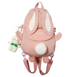 Cute Backpacks Fashion Casual Large Capacity Rabbit Ears School Bags with Plush Toy for Outdoor Travel College Pink